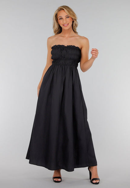 NEW280525 Zwarte Strapless Linnenlook Maxi Jurk