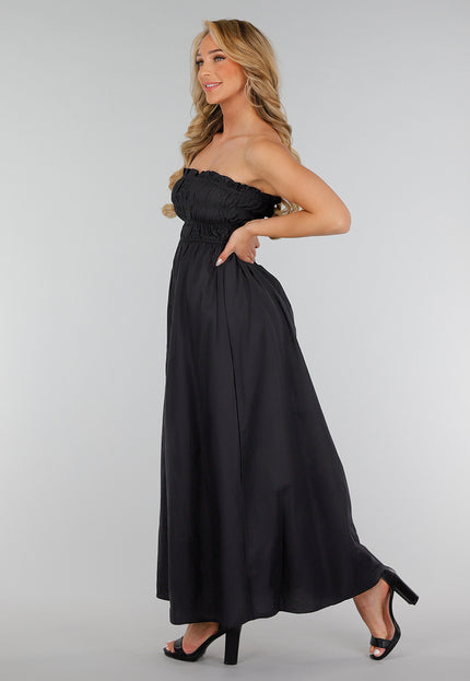 NEW280525 Zwarte Strapless Linnenlook Maxi Jurk