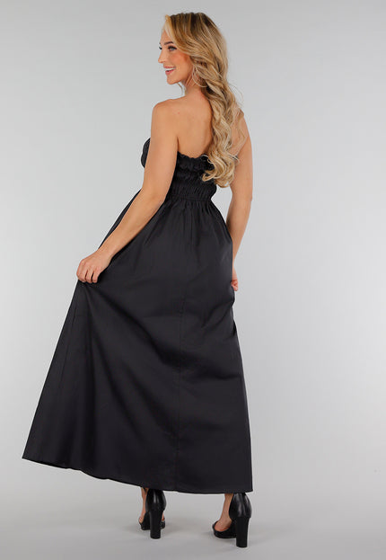 NEW280525 Zwarte Strapless Linnenlook Maxi Jurk