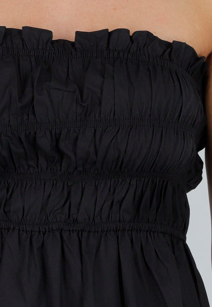 NEW280525 Zwarte Strapless Linnenlook Maxi Jurk