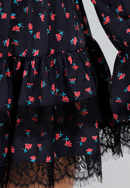 NEW280525 Zwarte Stretch Set met Kant en Bloemenprint