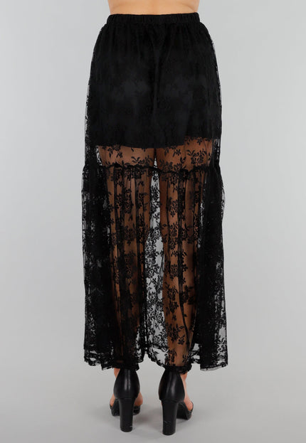 NEW280525 Zwarte Transparante Kanten Maxi Rok