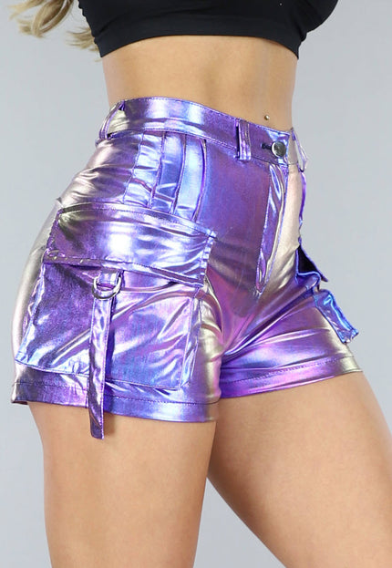 NEW2806 Paarse Holografische Cargo Short