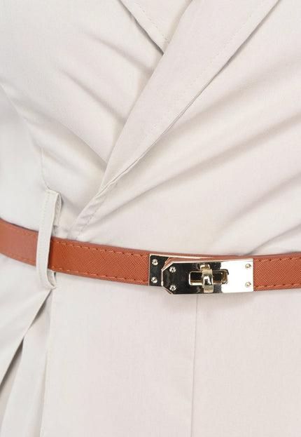 NEW2808 Beige Nette Playsuit met V Hals