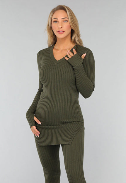 OP=OP.10.NL Donkergroene Twinset met Duimgaten