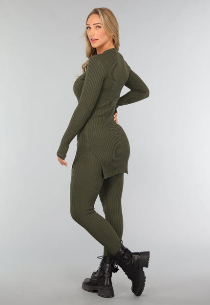 OP=OP.10.NL Donkergroene Twinset met Duimgaten