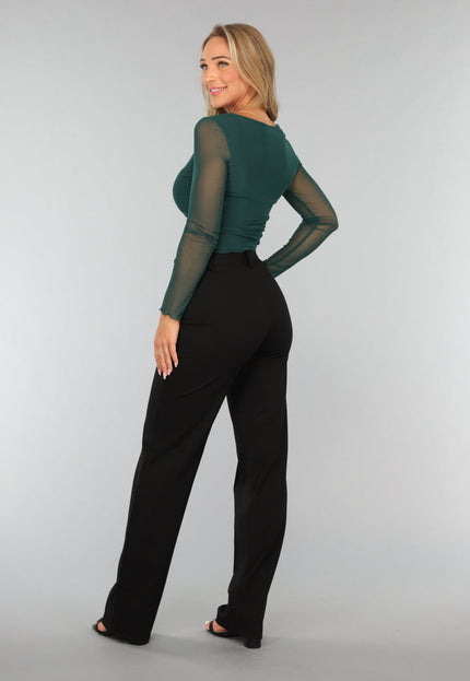 OP=OP.04.NL Korte Donkergroene Longsleeve Mesh Top