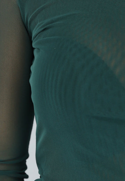 OP=OP.04.NL Korte Donkergroene Longsleeve Mesh Top
