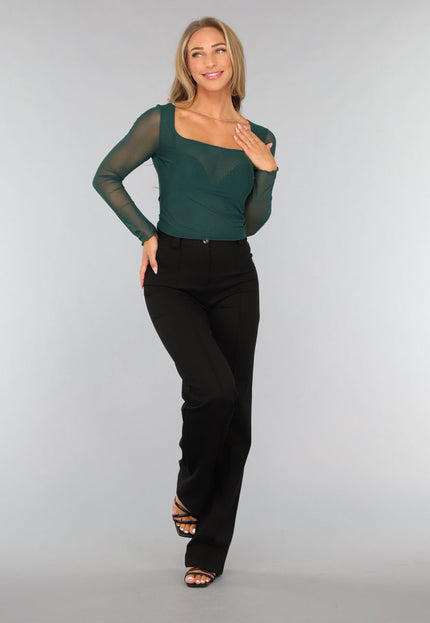 OP=OP.04.NL Korte Donkergroene Longsleeve Mesh Top