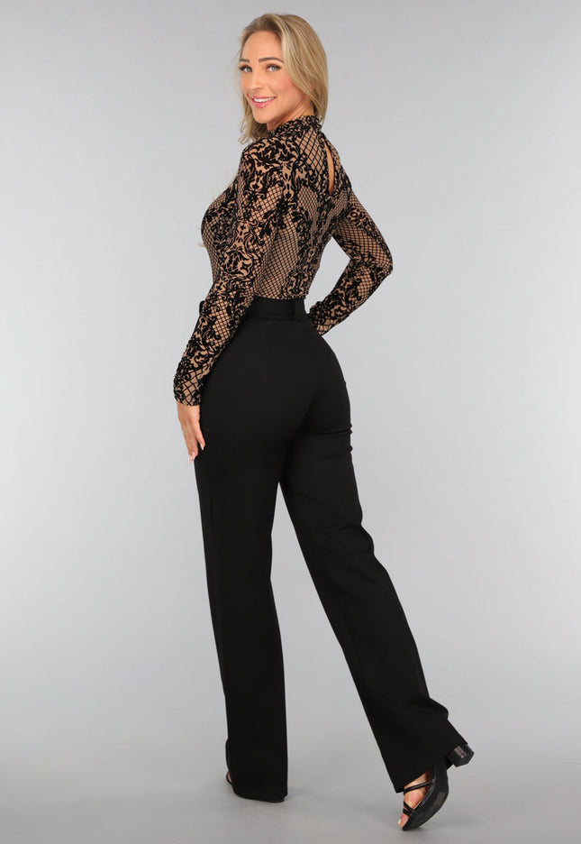 OP=OP.AV.12 Nude Mesh Bodysuit met Paisley Print