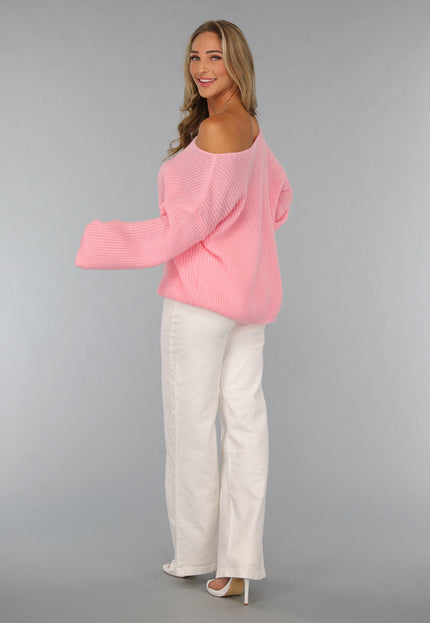 NEW2808 Roze Gebreide Oversized Trui