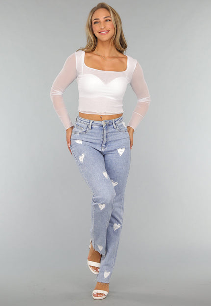 OP=OP.03.NL Witte Longsleeve Mesh Crop Top