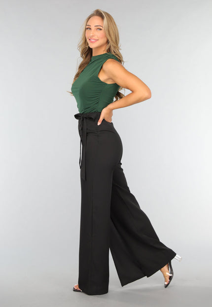 OP=OP.49.S Zwarte Wide Leg Overslag Pantalon