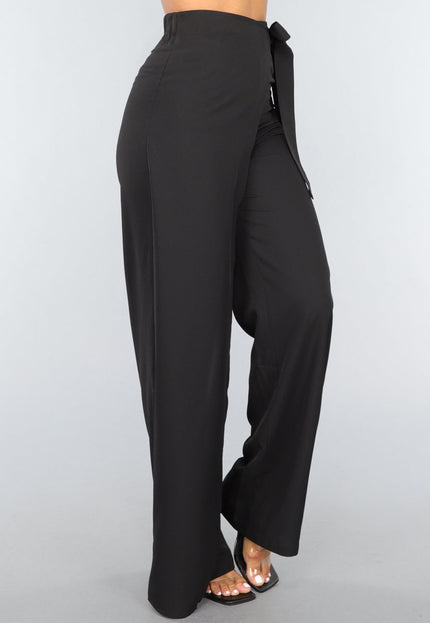 OP=OP.49.S Zwarte Wide Leg Overslag Pantalon
