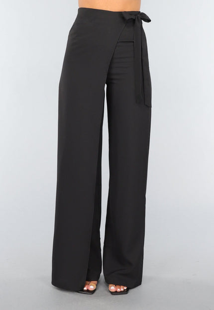 OP=OP.49.S Zwarte Wide Leg Overslag Pantalon