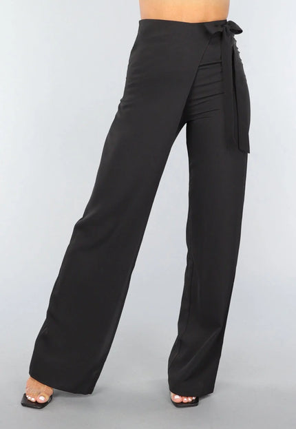 OP=OP.49.S Zwarte Wide Leg Overslag Pantalon
