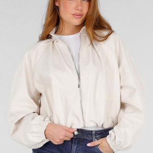 NEW281026 Beige Bomber Jacket met Ruime Mouwen