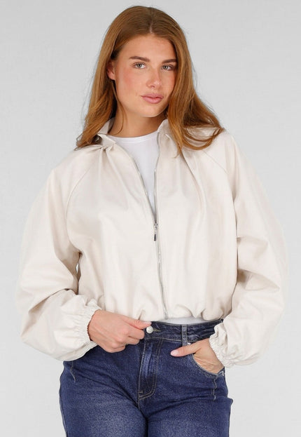 NEW281026 Beige Bomber Jacket met Ruime Mouwen