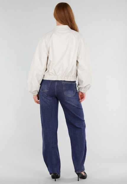 NEW281026 Beige Bomber Jacket met Ruime Mouwen
