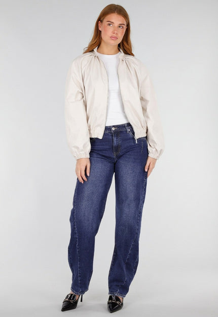 NEW281026 Beige Bomber Jacket met Ruime Mouwen