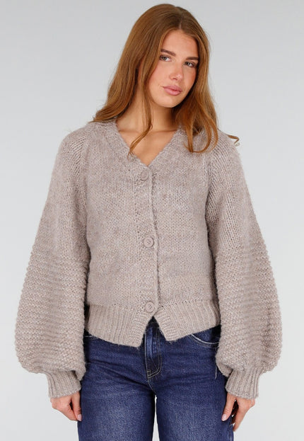 NEW281026 Beige Gebreid Vest met Ballonmouwen