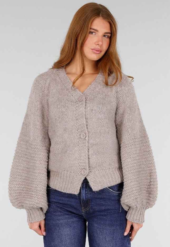 NEW281026 Beige Gebreid Vest met Ballonmouwen