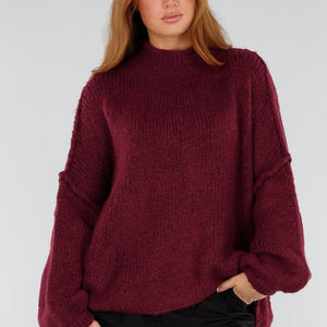 NEW281026 Bordeaux Oversized Trui met Col