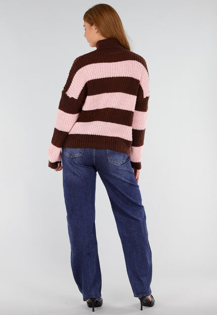 NEW281026 Bruin Roze Gestreepte Col Trui