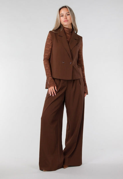 NEW281026 Bruine Kanten Top met Trompetmouwen