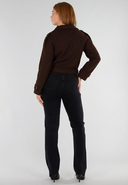 NEW281026 Bruine Korte Trenchcoat Jas met Ceintuur