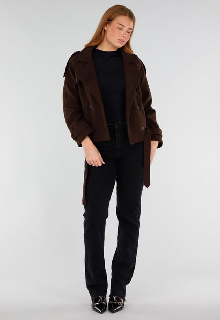 NEW281026 Bruine Korte Trenchcoat Jas met Ceintuur