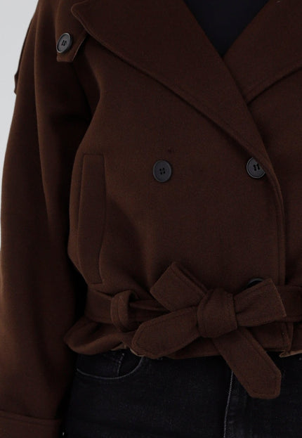 NEW281026 Bruine Korte Trenchcoat Jas met Ceintuur