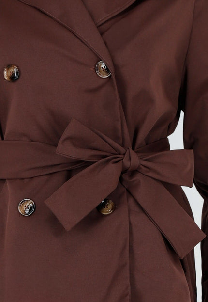 NEW281026 Bruine Korte Trenchcoat met Ceintuur