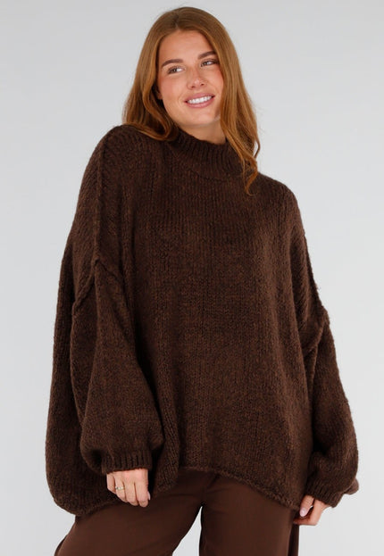 NEW281026 Bruine Oversized Trui met Opstaande Kraag