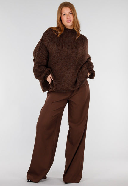 NEW281026 Bruine Oversized Trui met Opstaande Kraag