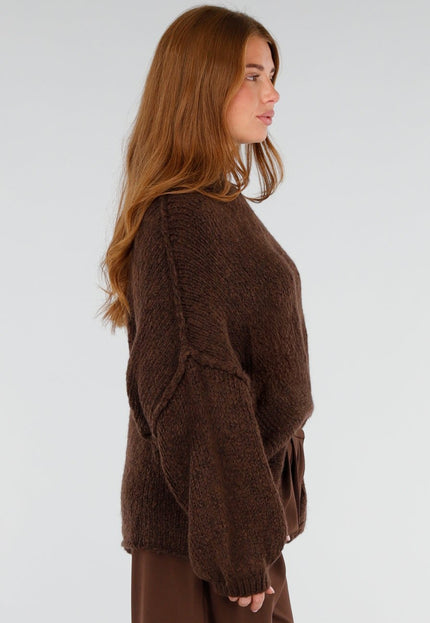 NEW281026 Bruine Oversized Trui met Opstaande Kraag