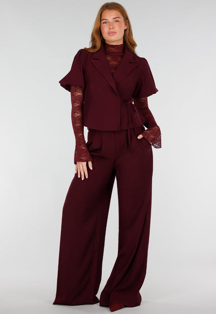 NEW281026 Burgundy Kanten Top met Lange Mouwen