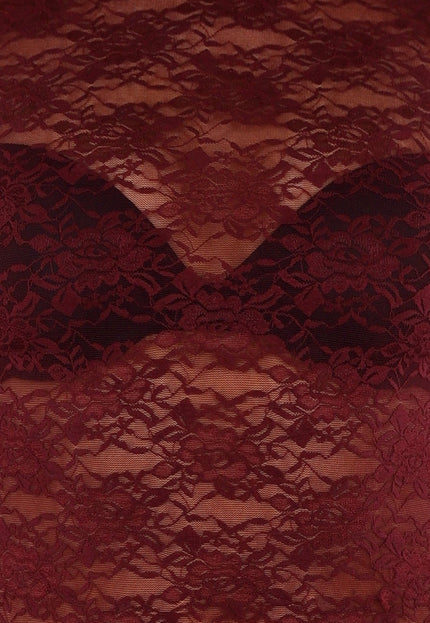 NEW281026 Burgundy Kanten Top met Lange Mouwen