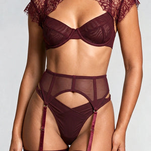 NEW281026 Burgundy Lingerie Set met Jarretels