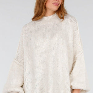 NEW281026 Ecru Oversized Trui met Ballonmouwen