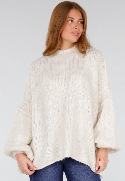NEW281026 Ecru Oversized Trui met Ballonmouwen