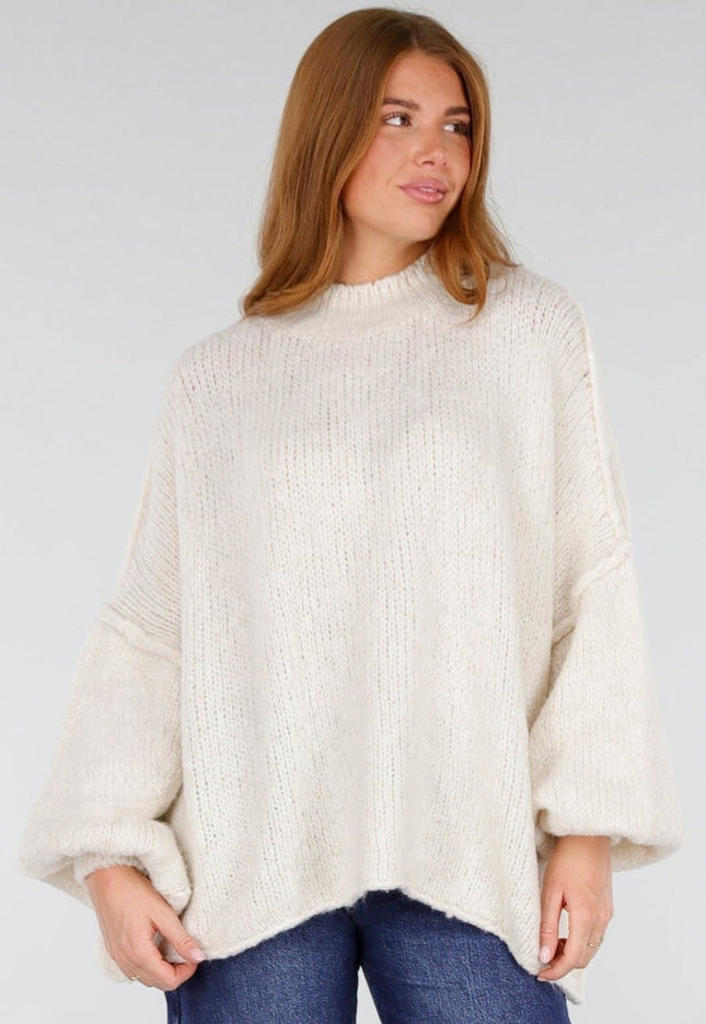 NEW281026 Ecru Oversized Trui met Ballonmouwen
