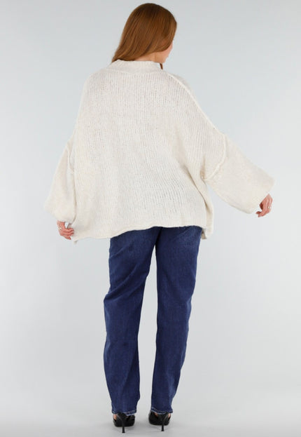NEW281026 Ecru Oversized Trui met Ballonmouwen