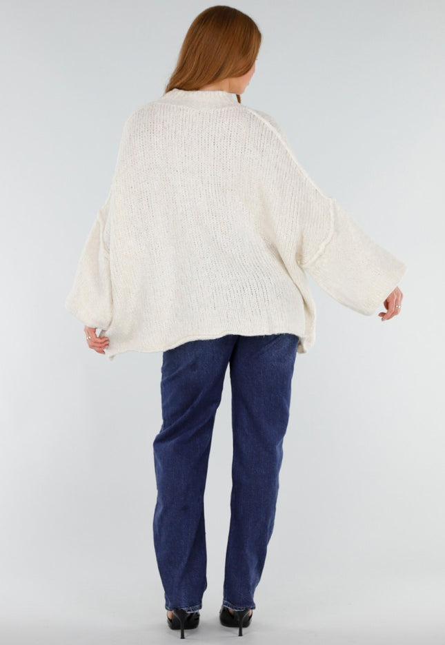 NEW281026 Ecru Oversized Trui met Ballonmouwen