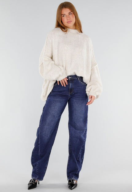 NEW281026 Ecru Oversized Trui met Ballonmouwen