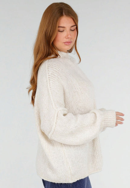 NEW281026 Ecru Oversized Trui met Ballonmouwen