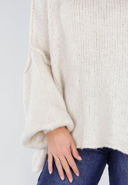 NEW281026 Ecru Oversized Trui met Ballonmouwen