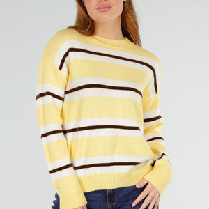 NEW281026 Gele Gestreepte Trui met Ronde Hals