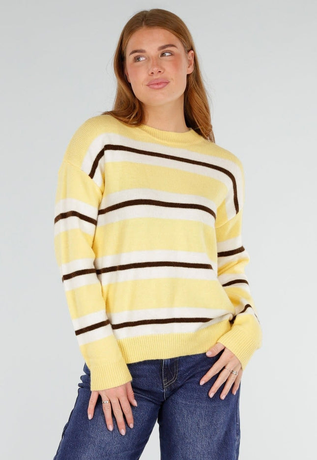 NEW281026 Gele Gestreepte Trui met Ronde Hals