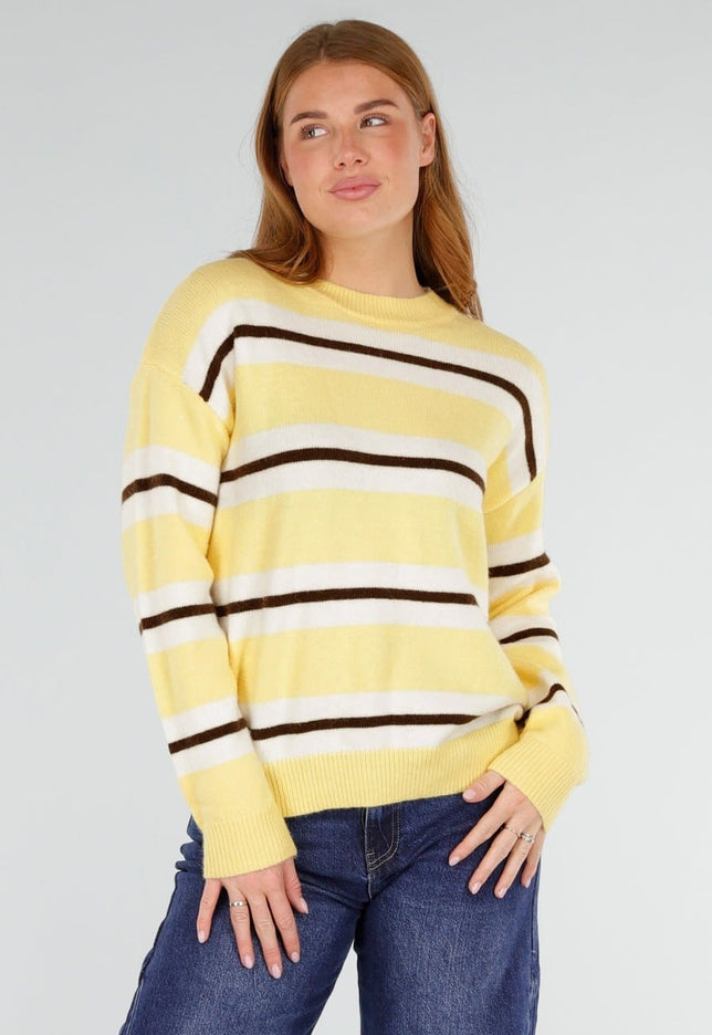 NEW281026 Gele Gestreepte Trui met Ronde Hals